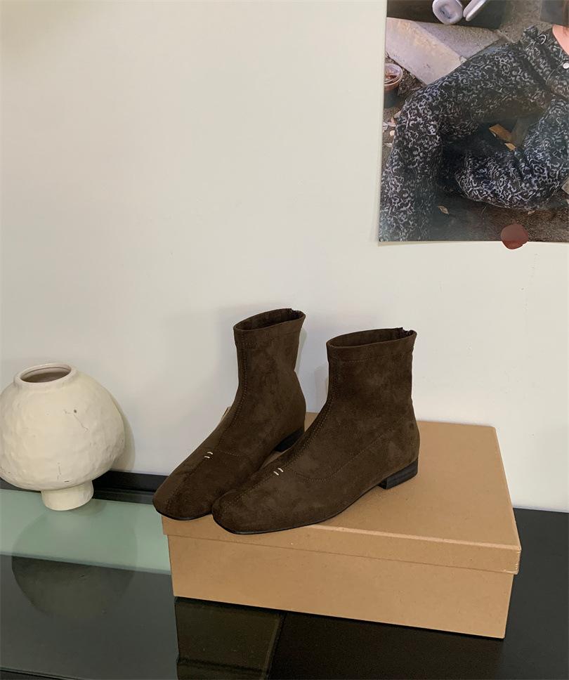 Skinny Chelsea Boots Women's Thick Heel Side Zipper Square Head British Martin Boots Short Women's Boots