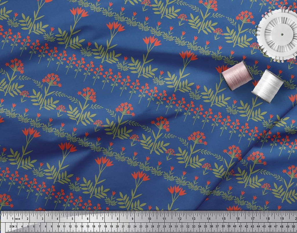 Soimoi Cotton Cambric Fabric Leaves & Floral Artistic Print Fabric by the Metre 42 Inch