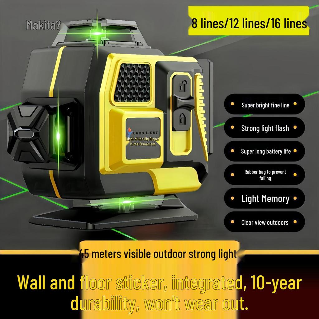 12-Line High-Precision Green Laser Level, Wall/Floor-Mounted, Automatic Leveling for Indoor/Outdoor Use