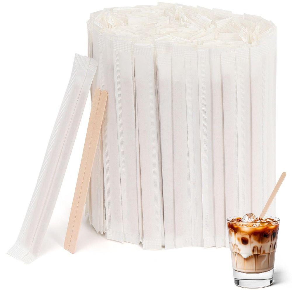 100Pcs Multi-Purpose Coffee Stirrers Individually Wrapped Stir Sticks Craft Stick Wood Blenders  Tea
