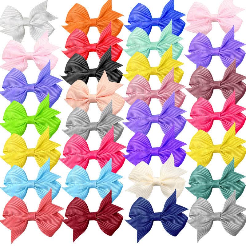 10Pcs/Set Solid Color Ribbon Kids Bows Hair Clips Baby Girls Handmade Bowknot Hairpin MiNi Barrettes Hair Tie Accessories
