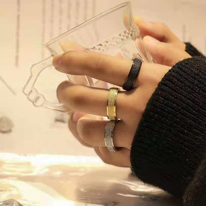 Simple Stainless Steel Handmade Ring Frosted Starry Sky Ring Classic Plain Circle Geometric Ring for Women