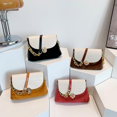 Spring Atmosphere  Color Blocking  Gentle Style  Casual Chain  Simple and Fashionable Crossbody  Armpit Shoulder Bag