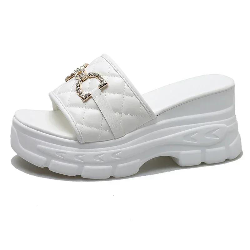 Chain Wedges Slippers Women High Heels Platform Shoes Summer Luxury Open Toe Flip Flops Beach Sandals Pumps Mujer Slides