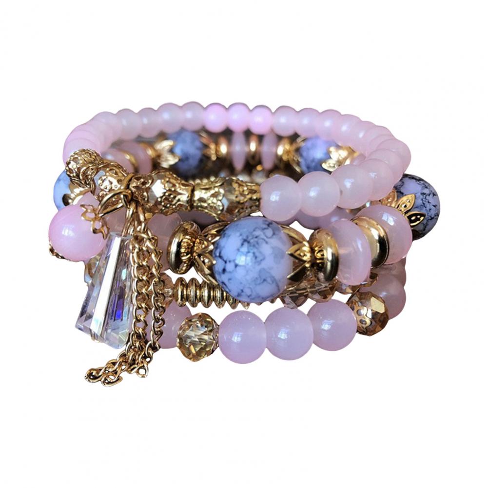 

Регулируемый браслет из бусин в богемном стиле, многослойный набор браслетов с искусственными подвесками для женщин, набор штабелируемых украшений для нее розовый