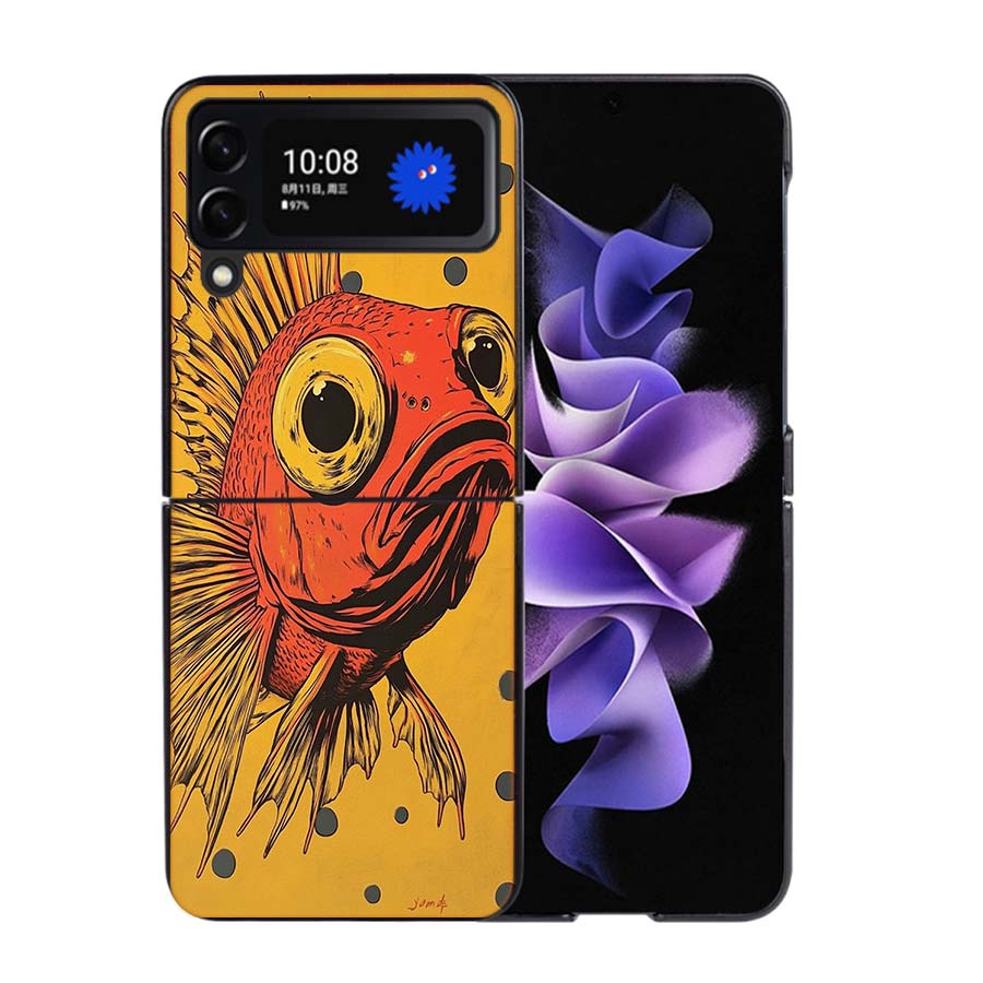Pop Art Zeichenideen Fisch Handyhülle Für Samsung Z Flip 7 6 5G Galaxy Z Flip4 Z Flip5 Z Flip3 Hülle Schwarze Harte PC Schale Schutz