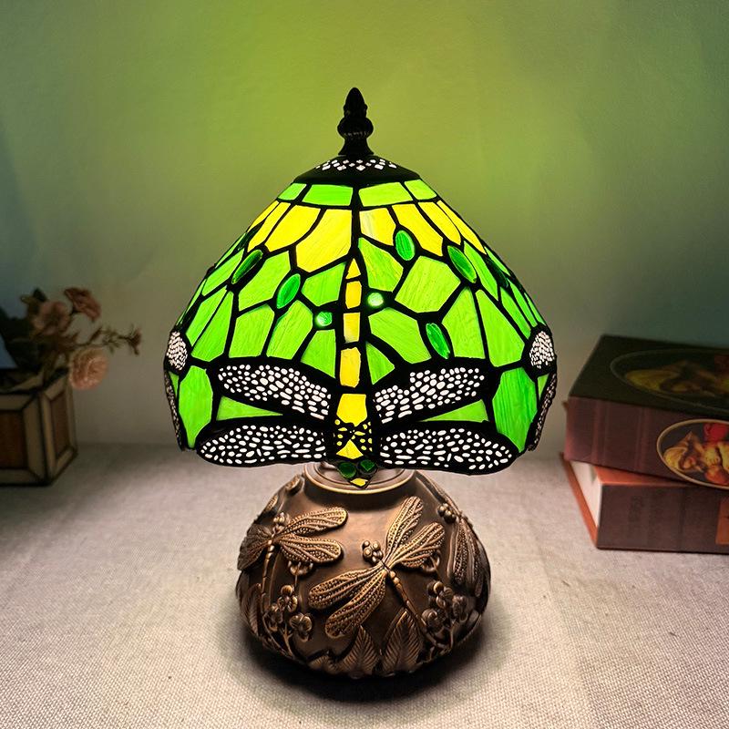 New Hui Jing Tiffany-Style Retro Glass Decorative Desk Lamp with Wireless Switch for Living Rooms