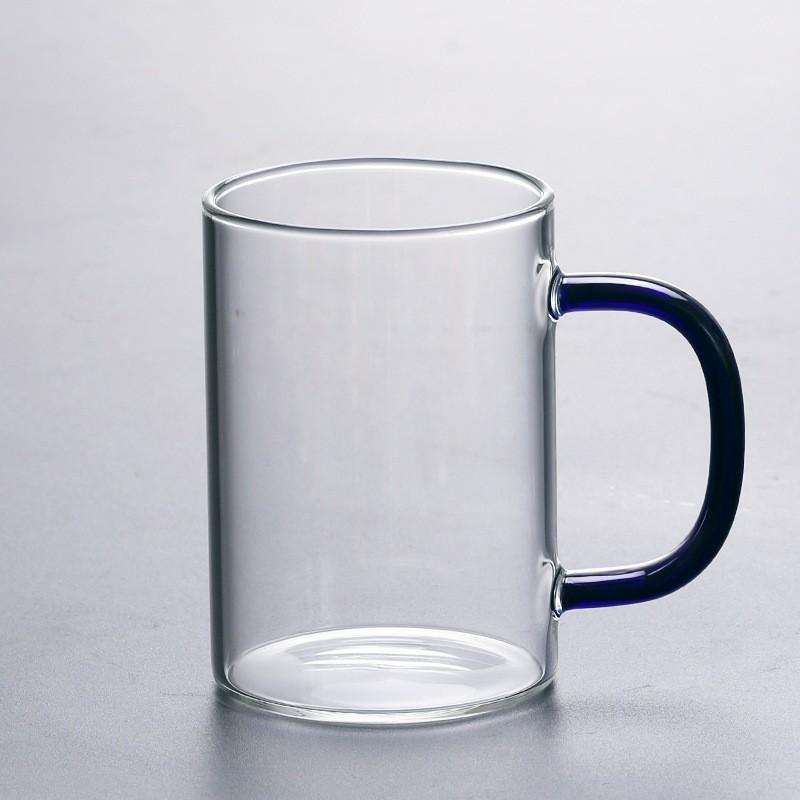 Glass Water Cup Milk Cup Tea Cup Breakfast Beverage Cup High Borosilicate Square Color Handle Glass Water Cup