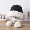 Mao Mao Hat Women's Autumn and Winter Down Fur Collar Warm Thickened Lei Feng Hat Three Hair Ball Bag Head Hat Outdoor Windproof Ear Protection