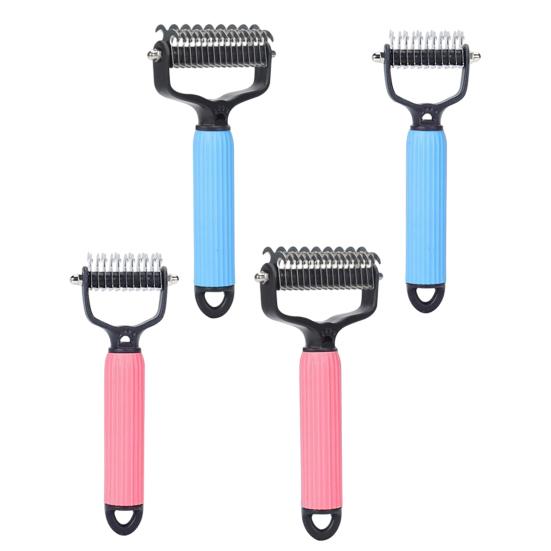 Pet Grooming Rake, Double Sided Cat Undercoat Rake Dematting Comb, Gentle Detangling Tool, Deshedding Brush for Dogs Cats Medium Long Coats