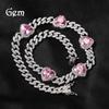 New Heart Splicing Necklace Hip Hop Personality 9MM Sweet Pink Zircon Cuban Chain Spice Girl Accessories