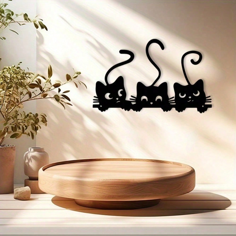 Vintage Metal Wall Art with Three Black Cats, Halloween Christmas Thanksgiving Home Decor Gift