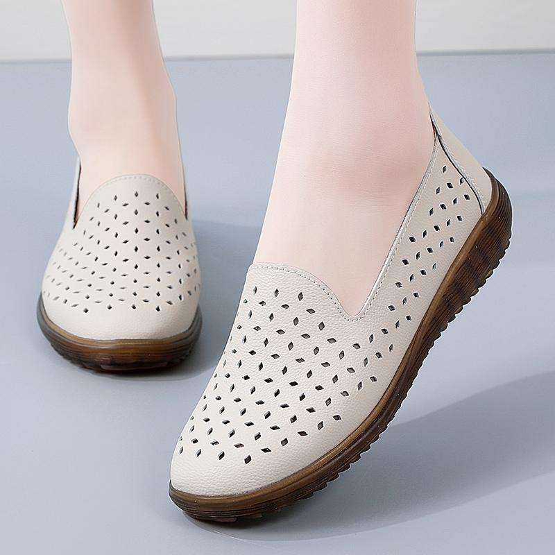 

Женская обувь на плоской подошве Натуральная кожа Новые Ретро Женские балетки Повседневные Слипоны Перфорированные Сабо Женская обувь Удобная Перфорированная 38 бежевый