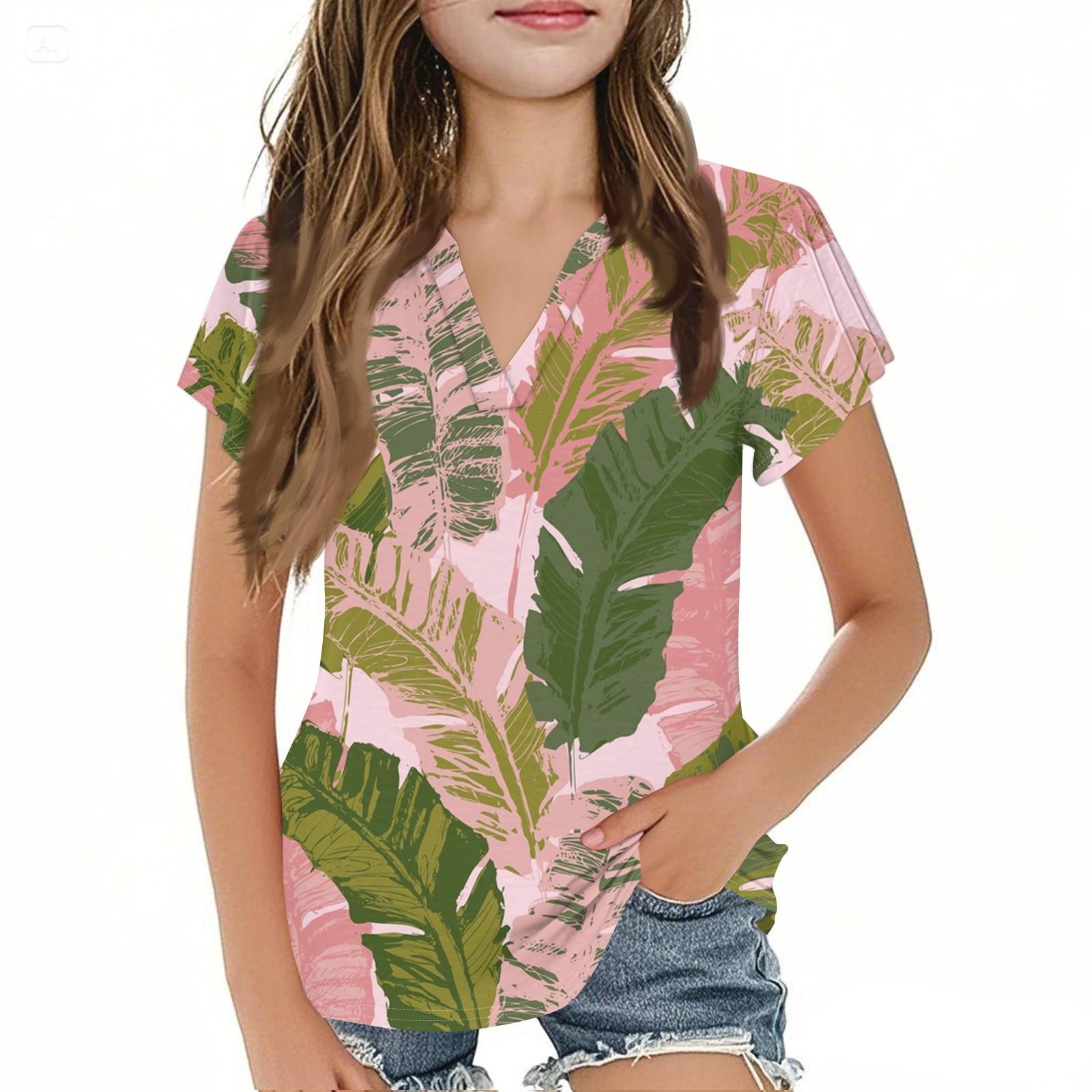 

Летний детский повседневный модный гавайский топ для девочек с короткими рукавами и V-образным вырезом 120