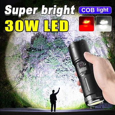 Ultra Bright Flashlight 30W LED Powerful Flash Light Rechargeable Torch  COB Lamp Telescopic Zoom Hand Light Outdoor Lantern