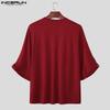 INCERUN Oversized Men Round Neck 3/4 Sleeve Rib Casual Loose T-Shirts Tops