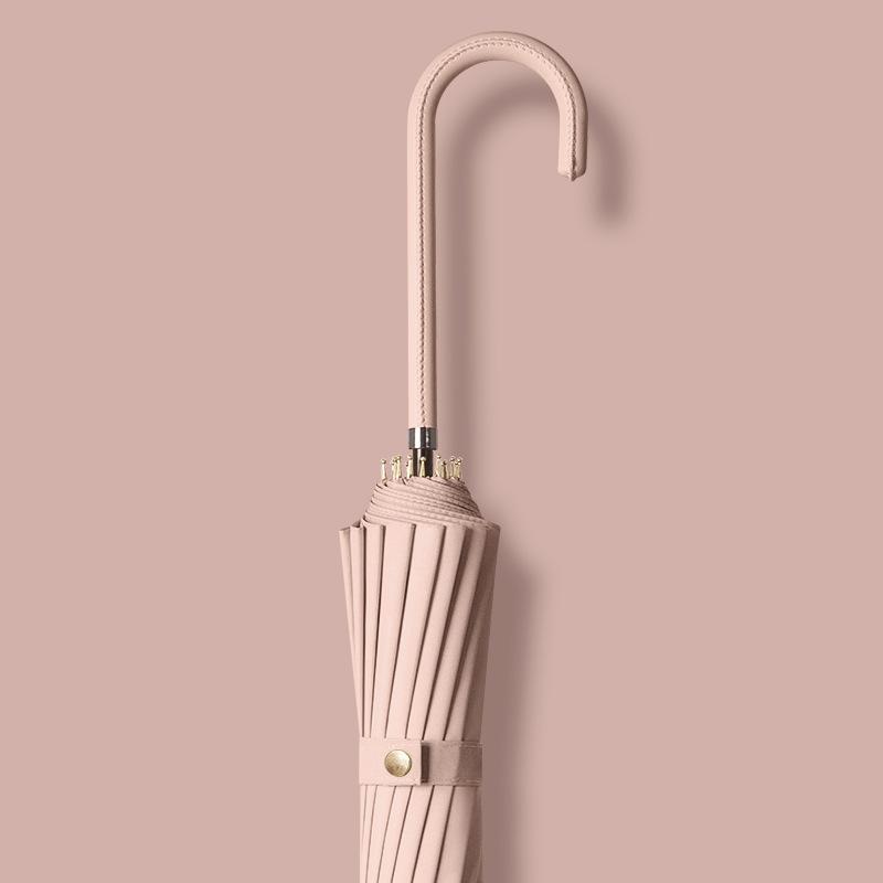 Japan Fashion Fresh Long Handle Umbrella Double Straight Umbrella Women Simple 16-Bone Reinforced Curved Handle Umbrella Printable Logo