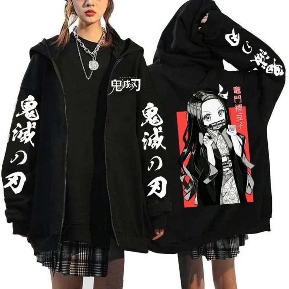 Demon Slayer Hoodie Zip Up Jacket Men Women Anime Print Kamado Nezuko Streetwear Casual Sweatshirt Cosplay Y2k Top