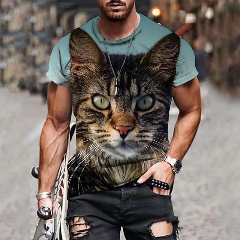 Men's 3D Tiger Pattern Short Sleeved Round Neck T-shirt, Breathable and Stylish, Suitable for Outdoor