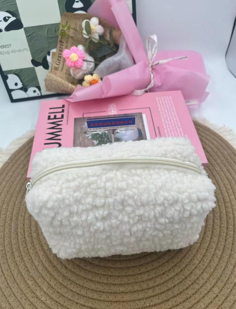 Macaron Color Plush Cosmetic Bag, Sweet & Spacious Storage Solution