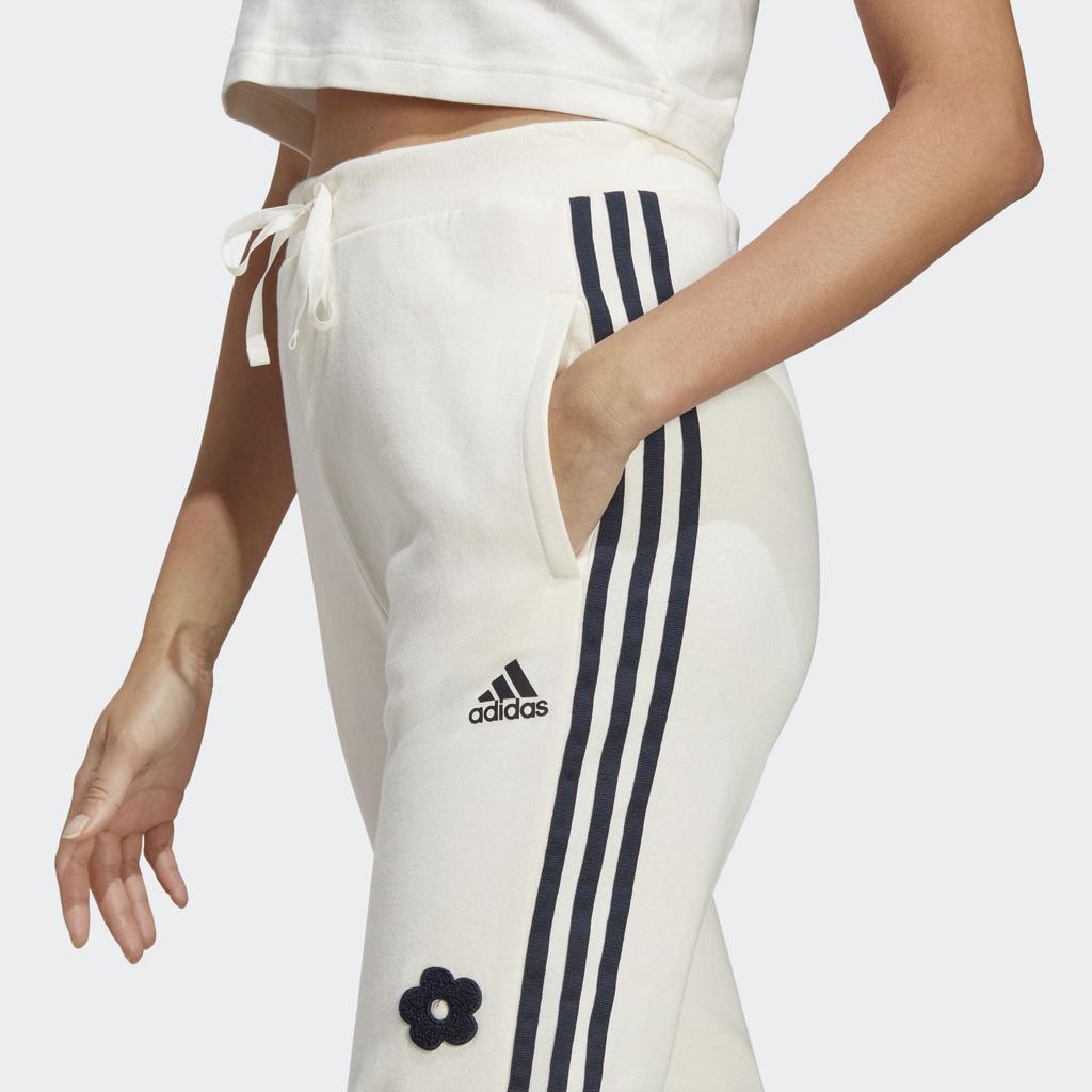 Adidas Striped Print High-Waisted Straight Leg Track Pants Women Bottoms White IC8697