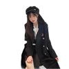Women's Japanese Style Black Double-Breasted Woolen Coat - Mid-Length, Autumn/Winter 2025 Collection.