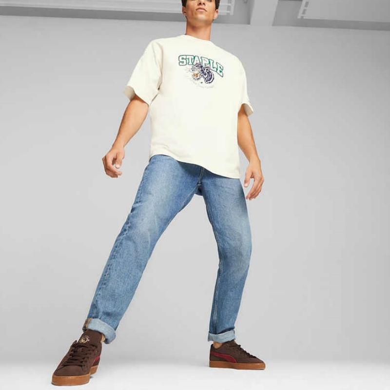 Puma X STAPLE Collaboration SS23 Graphic Print Crew Neck T-Shirt Men Tops White 622201-65