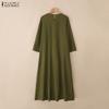 ZANZEA Damen Lässig Rundhals Achtelarm Locker Langes Kleid