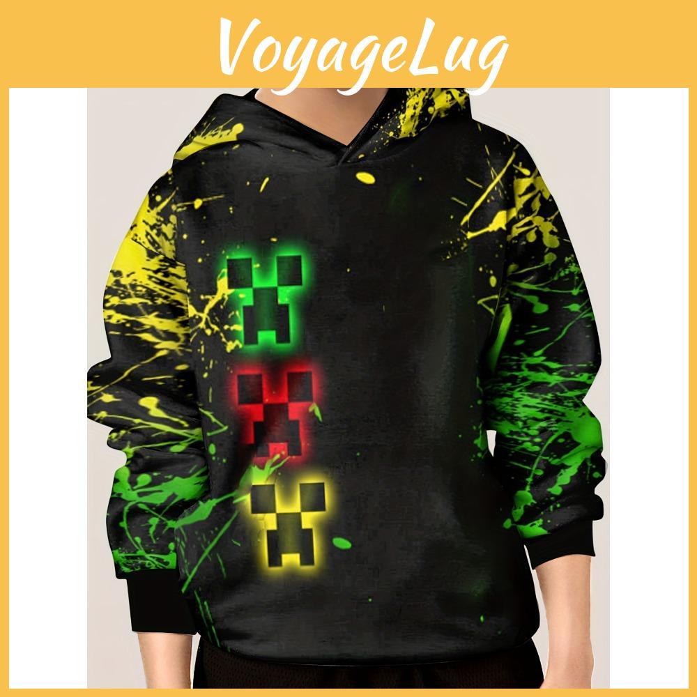 Paint Face Pattern Cartoon Hoodie For Kids Casual Hooded Long Sleeve Top Boys Clothes For Spring Fall Sports Outdoor Clothing