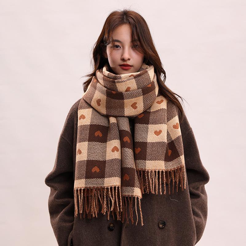 Scarf women's autumn and winter new plaid thickened shawl high-end atmosphere warm scarf