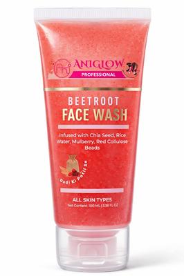 Aniglow Beetroot Face Wash | Infused With Chia Seed, Rice Water, Mulberry, Red Cellulose Beads I For All Skin Types I Net Content 100 Ml I 3.38 Fl