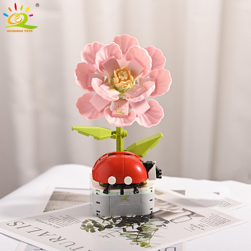 Non-Toxic Moc Insect Flower Building Blocks Flowerpot Bonsai Romantic Gift For Children Bricks Diy Potted Plants Model Kids Ornament