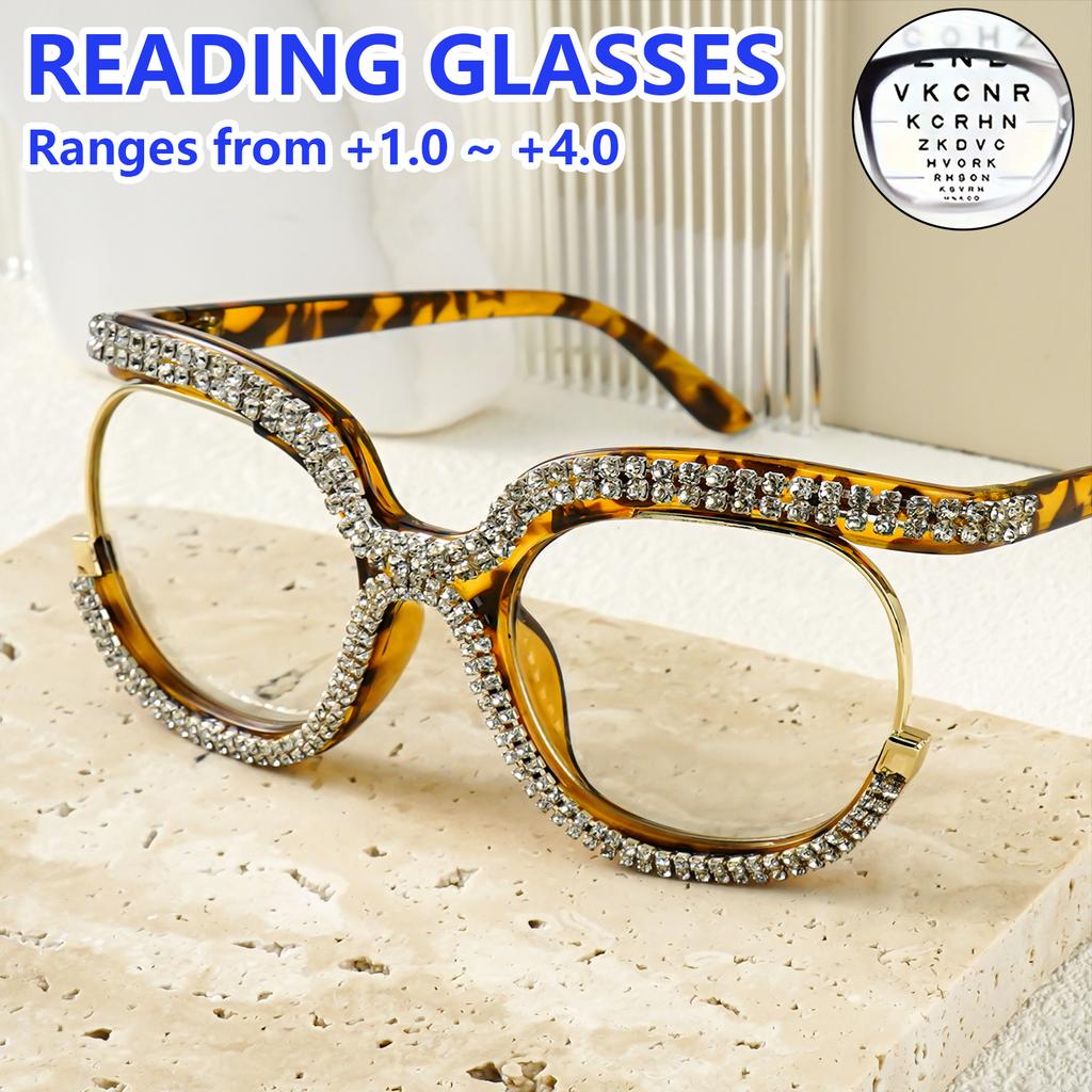 Rhinestone Oversized Reading Glasses Fashion Reading Glasses for Women Men From +1.0 To +4.0