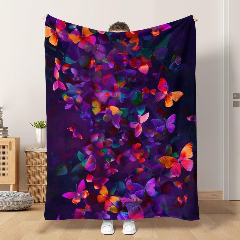 Vibrant Rainbow Butterfly Blanket, Artistic Floral Design, Soft Home Decor Throw Blanket 75X95CM