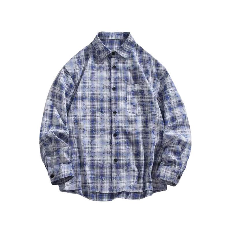 

Мужская японская мода ретро тай-дай клетчатая большого размера свободная рубашка куртка с длинным рукавом для мужчин 3XL
