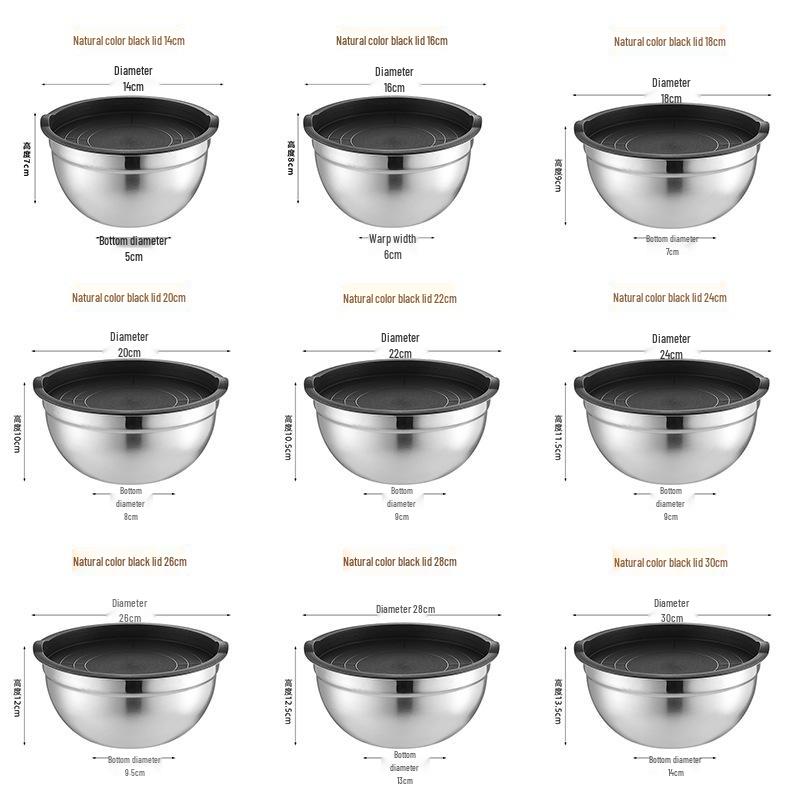 Stainless Steel Mixing Bowl with Lid & Non-slip Silicone Base