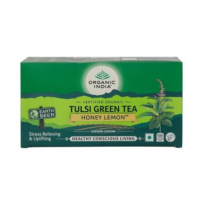 ORGANIC INDIA Tulsi Green Tea Honey Lemon 100 Teabags Pack Of 1 For Refreshing Aroma And Daily Wellness Support