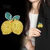 Alloy Lemon Jewelry Double Rhinestone Brooch Pin, Yellow Lapel Pin for Women Decorative Men, Fruit Badge Suit Jackets and Bags