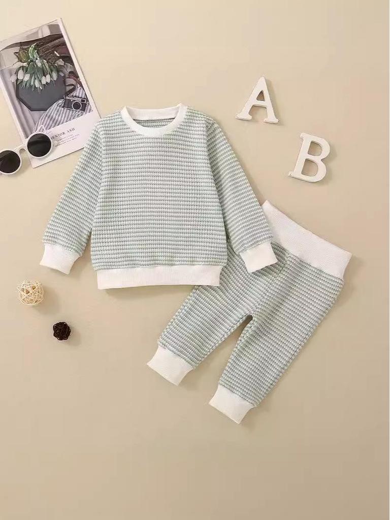 Set T-shirt a maniche lunghe a righe multicolore unisex e pantaloni per neonato/bambino YT2407