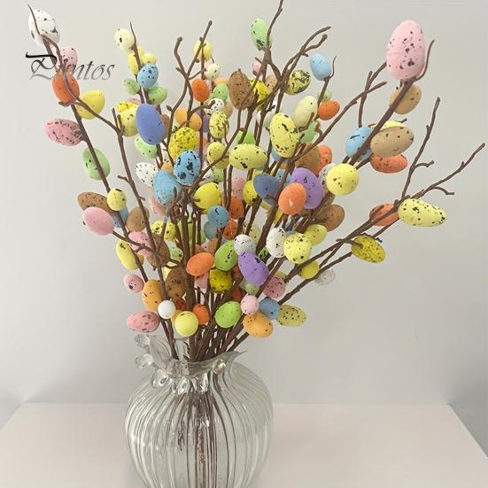 26 buc. Viță de vie artificială de Paște cu ouă pastelate și fructe de pădure Tulpini florale de primăvară Ouă de Paște Ramuri de crenguță pentru aranjament floral Home Decor
