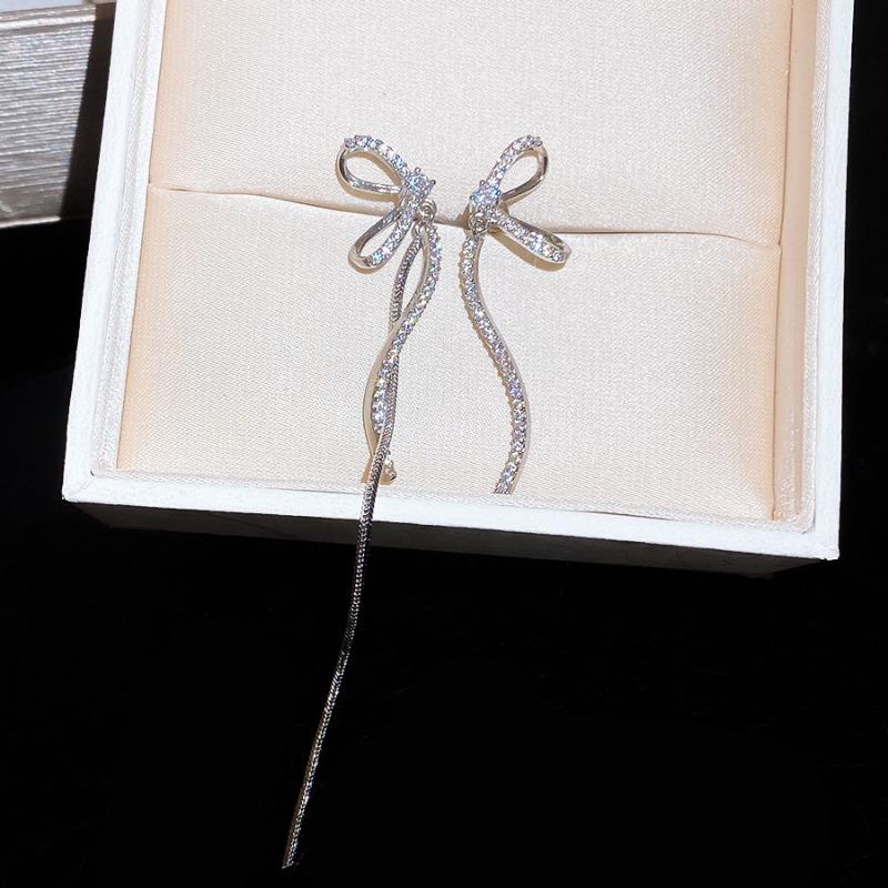 Silver Needle Zircon Butterfly Tassel Earrings Personality Trend Asymmetrical Temperament Earrings Design Sense Niche Earrings Wholesale