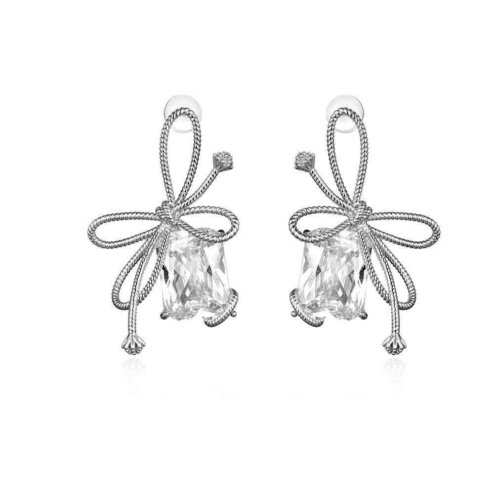 

Elegant Bow Knot Drop Earrings with Large Gemstone Pendant Summer Dainty Jewelry for Women
