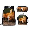 Trendy Popular New Fox 3D Print 3pcs/Set Student School Bags Laptop Daypack Backpack Lunch Bag Pencil Case
