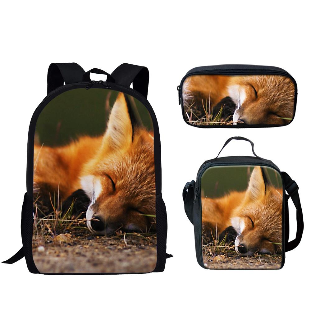 Trendy Popular New Fox 3D Print 3pcs/Set Student School Bags Laptop Daypack Backpack Lunch Bag Pencil Case