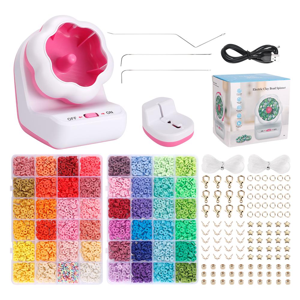 Rychlé elektrické točítko na korálky z polymerové hmoty - sada 48 barev plochých korálků - Výroba šperků, DIY korálky na pas, Náramky, Náhrdelník