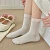 Women's Boneless Japanese Mid-Calf Socks - Spring/Summer Cream, Double Layer Ruffled Mesh, Fresh Style, Pure Cotton, Loose Fit.