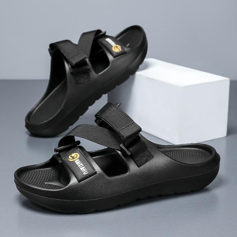 

Мужские летние уличные регулируемые новые трендовые классные тапочки, двойные лямки, пляжные сандалии, одно слово, тапочки большого размера 40 чёрный