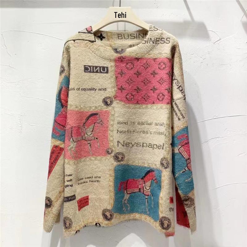 2023 Plus Size Rhinestone Embroidery Mink Velvet Women's Sweater - Sweet Style, Versatile, High-End