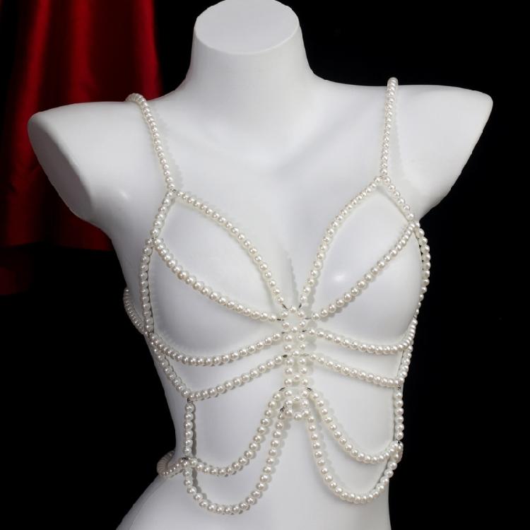 Modern Faux Pearls Body Necklace for Women Adjustable Strap Shoulder Chain Great for Celebrations and Day To Day Fashion