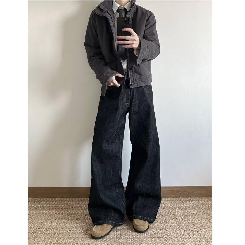 

Чоловічі вінтажні джинси прямого крою А-силуету, вільні, з необробленим денімом, повсякденні, широкі штани до підлоги M чорний